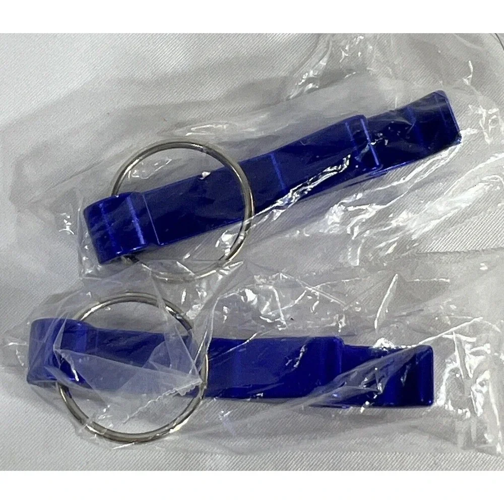 Lot of 2 Montejo Cerveza Clara Blue Metal Keychain Beer Bottle & Can Opener